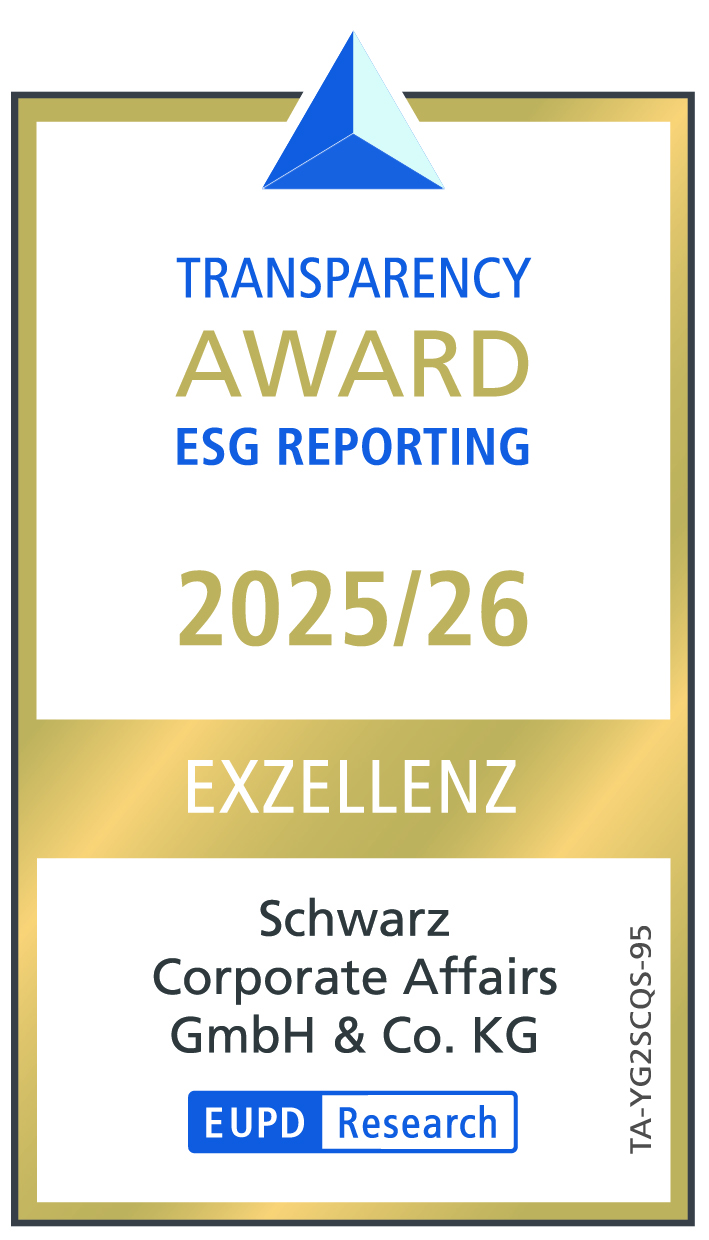 Transparency Award ESG Reporting 2025/26 für Schwarz Corporate Affairs