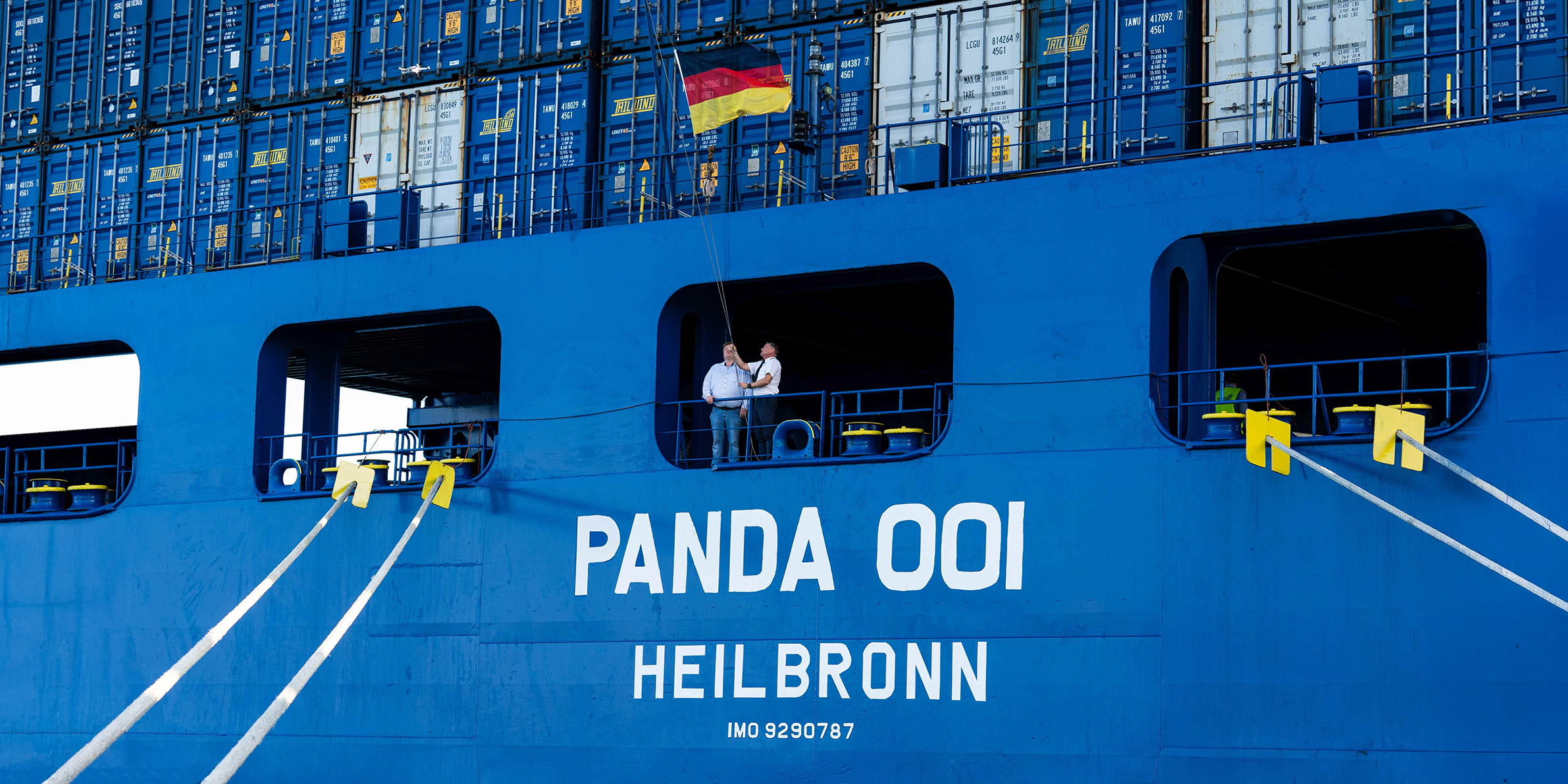 blaues Schiff, Pand 001 mit Aufdruck Heilbronn