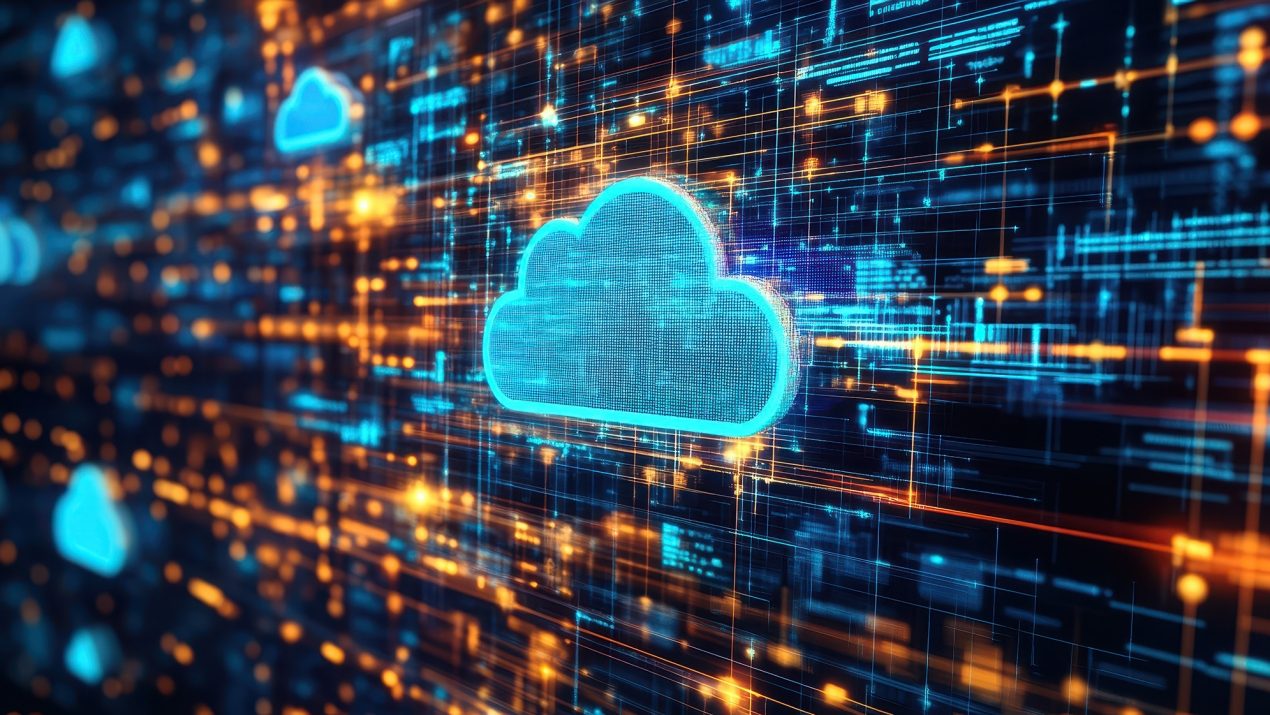 Digitale Cloud Wolke im digitalen Fluss