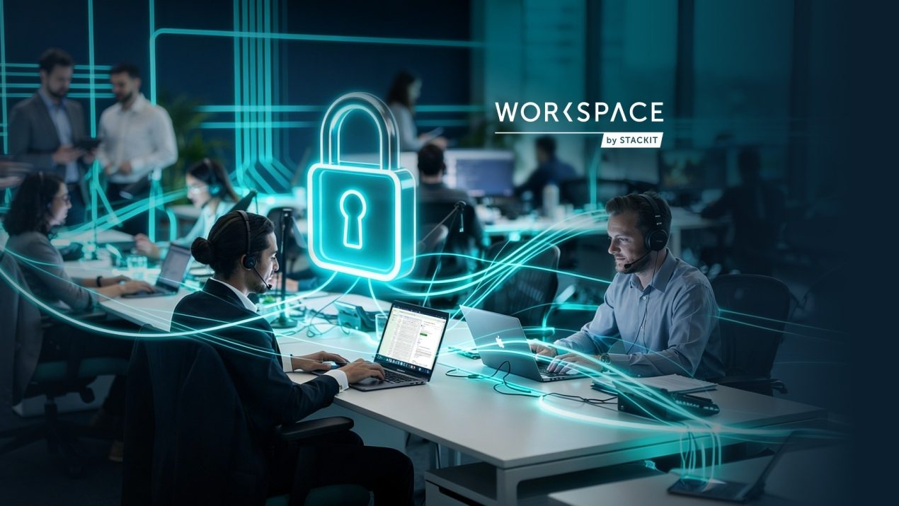 STACKIT Workspace Visual, Mitarbeiter sitzen am Laptop