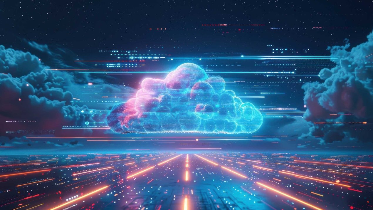 Futuristic visualization of cloud technology and global data networks