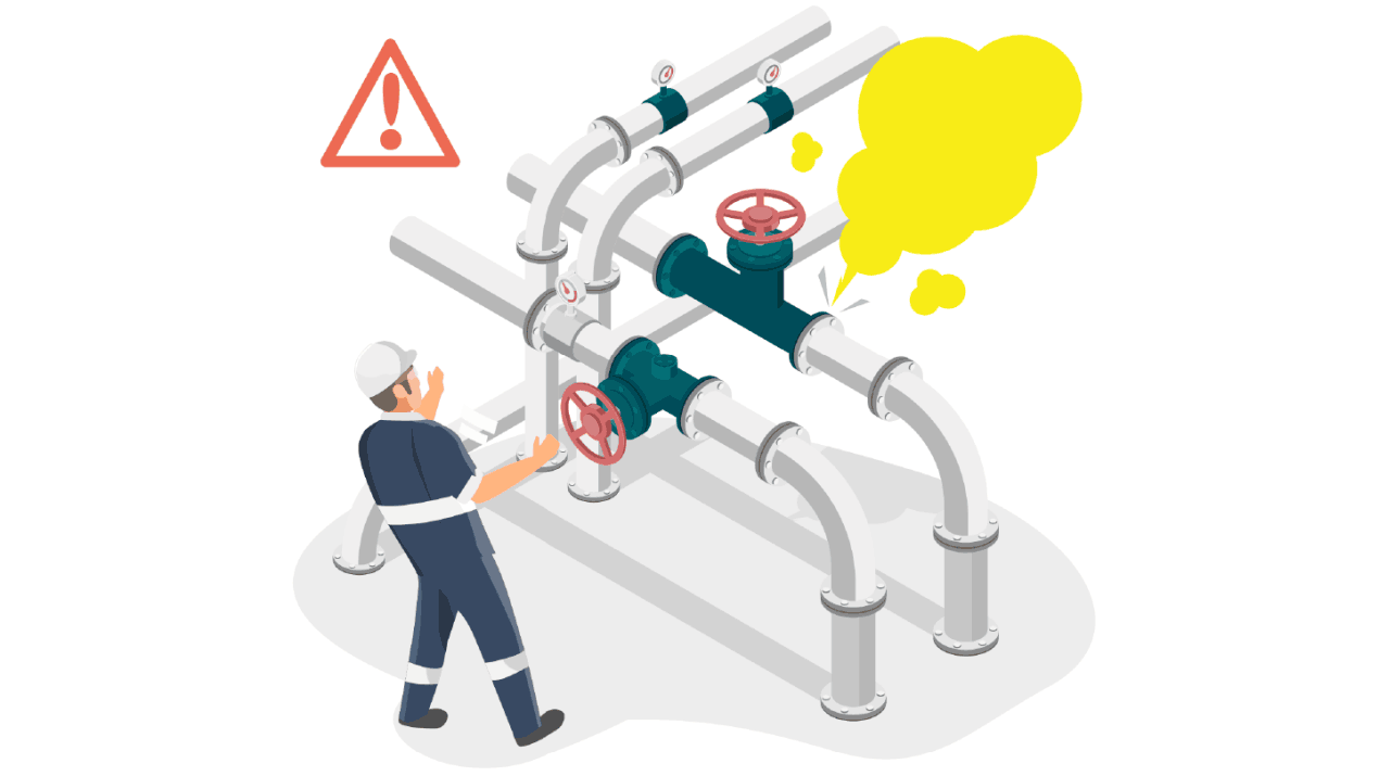 Animiertes Bild, das eine offene Leckage zeigt