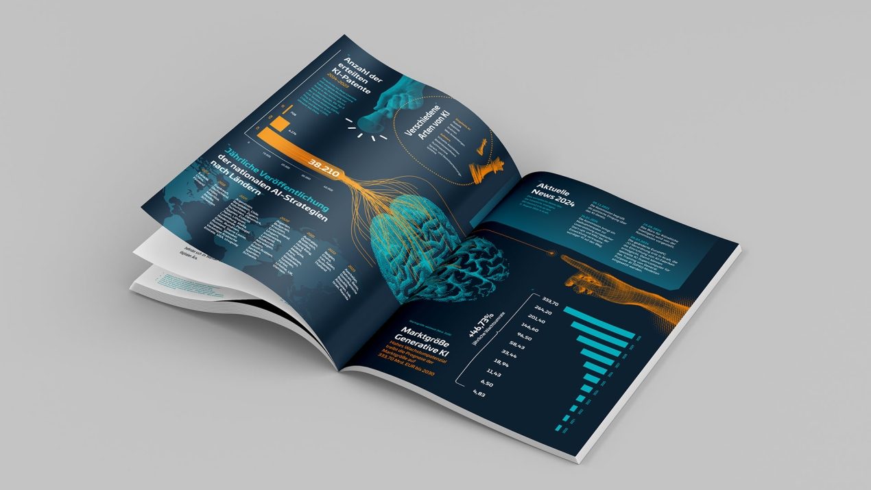 geöffnetes Magazin, dass eine Illustration der Digitalität zeigt