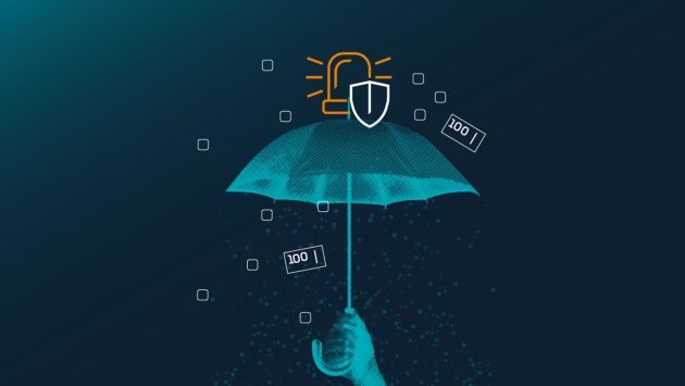 Illustration eines Regenschirms, der vor Cyberangriffen schützt