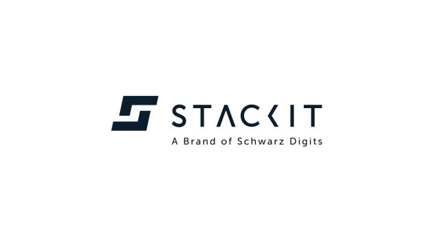 The background is white and shows the dark blue lettering "STACKIT A Brand of Schwarz Digits".