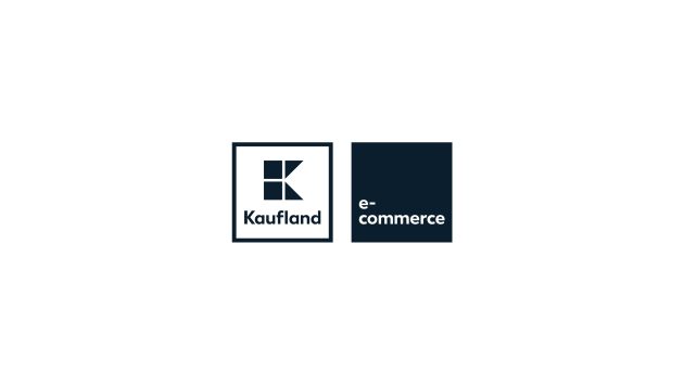 Es ist ein weißer Hintergrund mit zwei nebeneinander abgebildeten Quadraten zu erkennen. In dem linken Quadrat ist das Kaufland-Logo in dunkelblauer Farbe abgebildet, in dem rechten Quadrat ist in weißer Schrift „e-commerce“ in einem dunkelblauen Quadrat geschrieben.