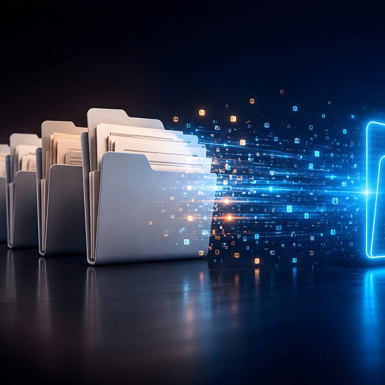 Futuristic cloud server infrastructure with green data streams, monitoring gauges, and security icons for go-live and stable system operations.