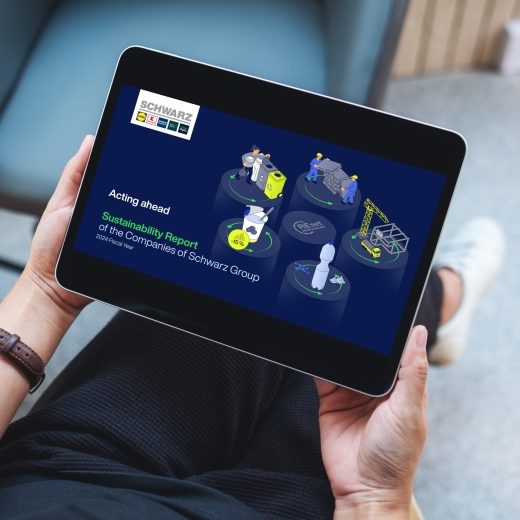 Presentation of the cover of the FY24 sustainability report on a tablet