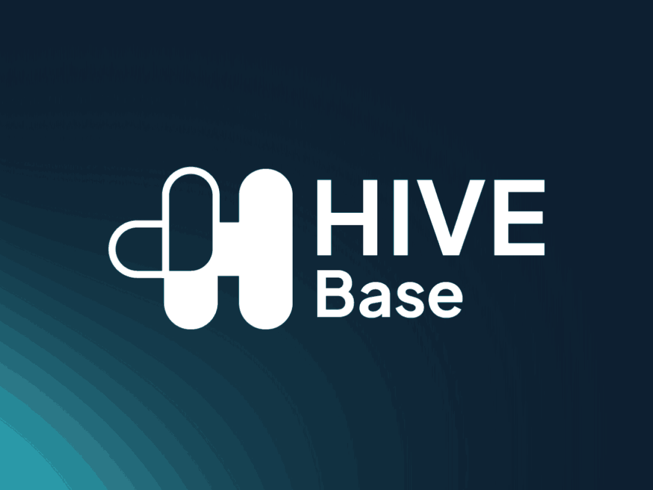 White Hive Base Logo und Schriftzug auf dunkelblauem Hintergrund.
