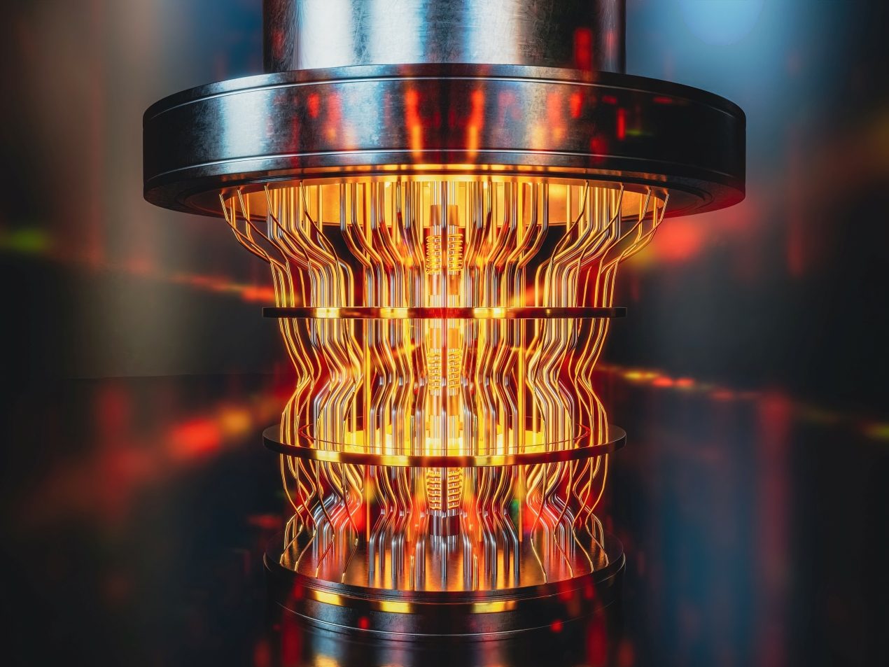 A futuristic glowing quantum computer unit