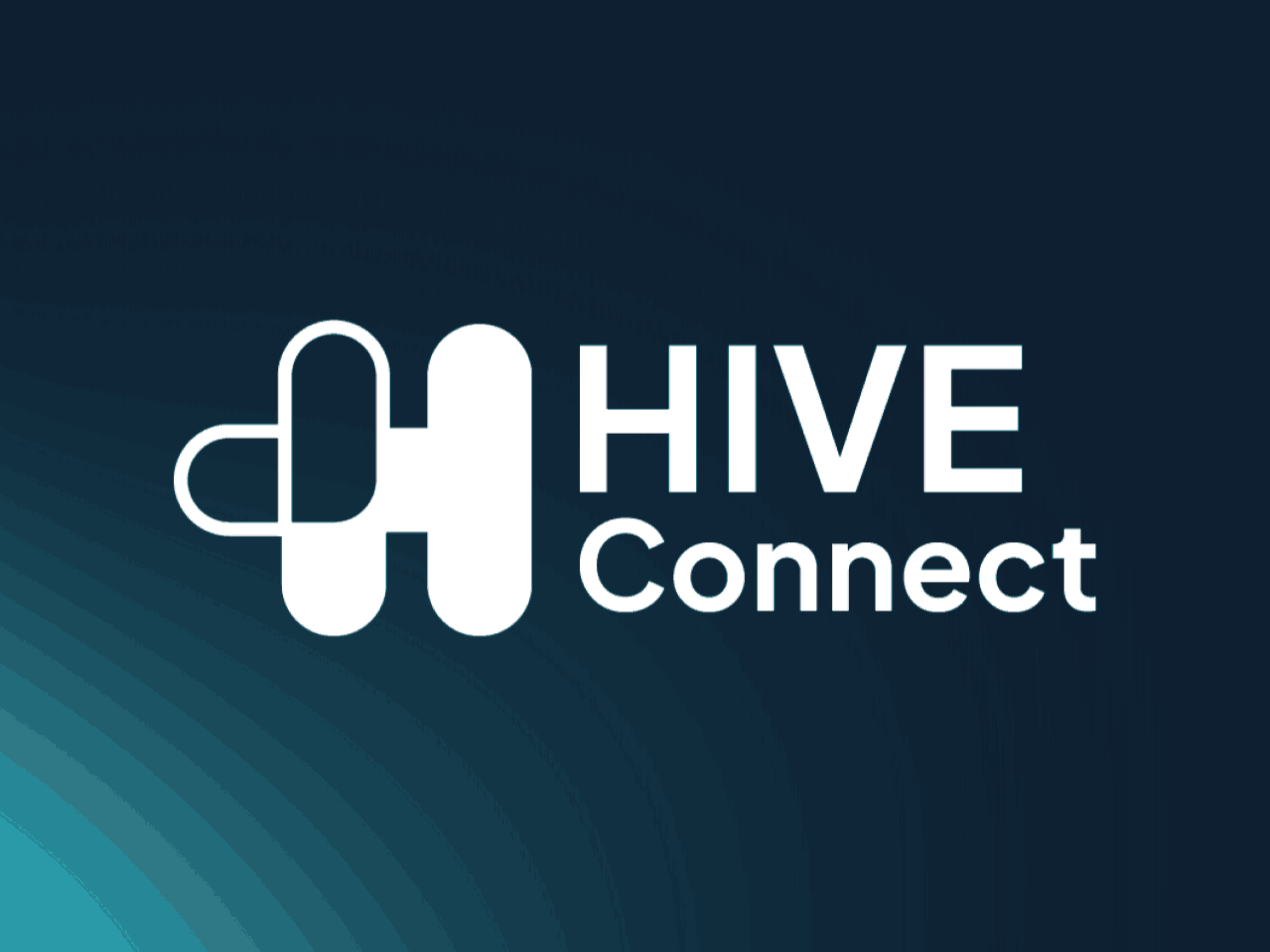 White Hive Connect Logo und Schriftzug auf dunkelblauem Hintergrund.