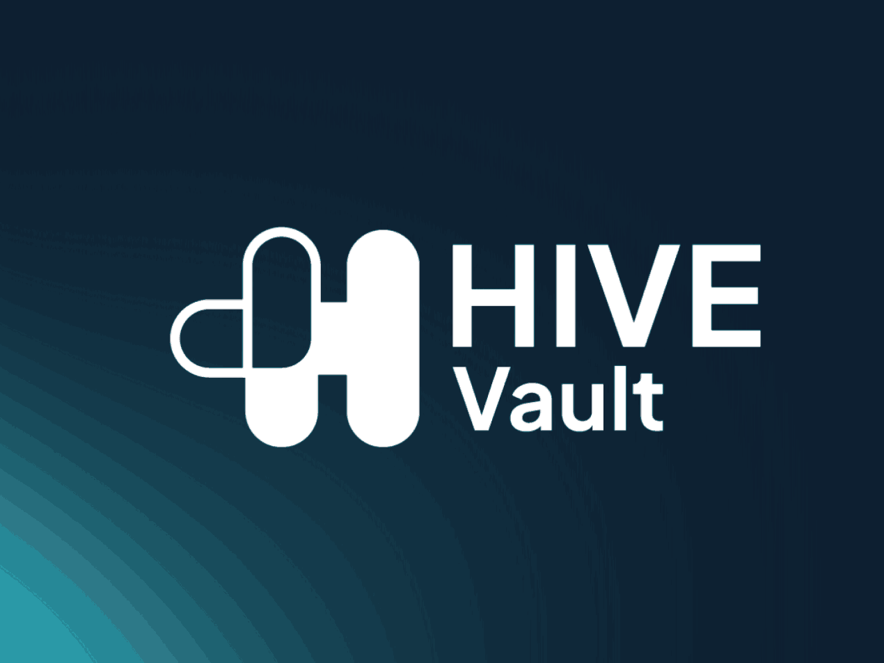 White Hive Vault Logo und Schriftzug auf dunkelblauem Hintergrund.