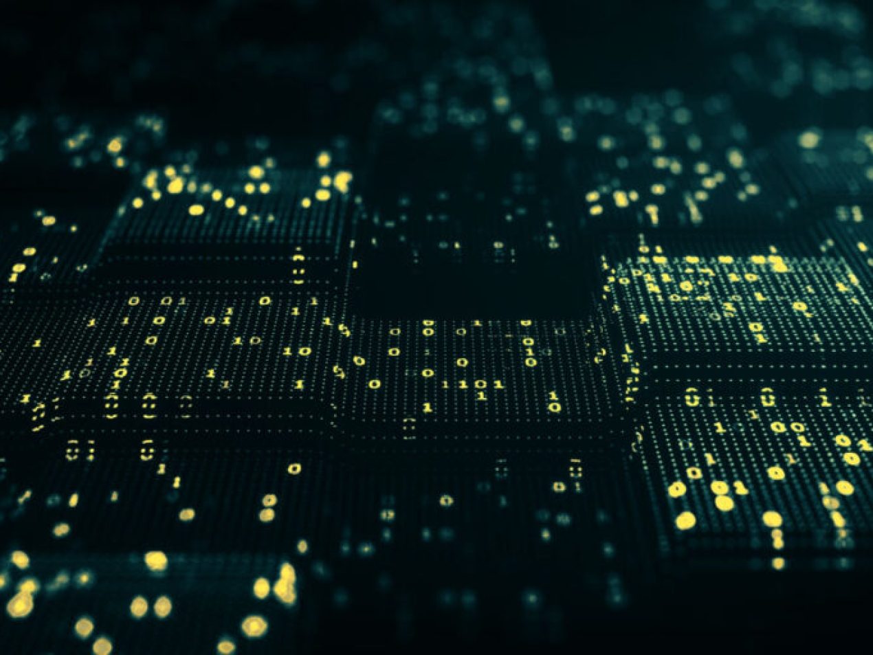 Abstract image of binary data (zeros and ones) on a digital surface