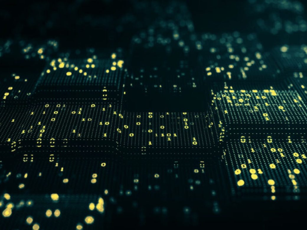 Abstract image of binary data (zeros and ones) on a digital surface