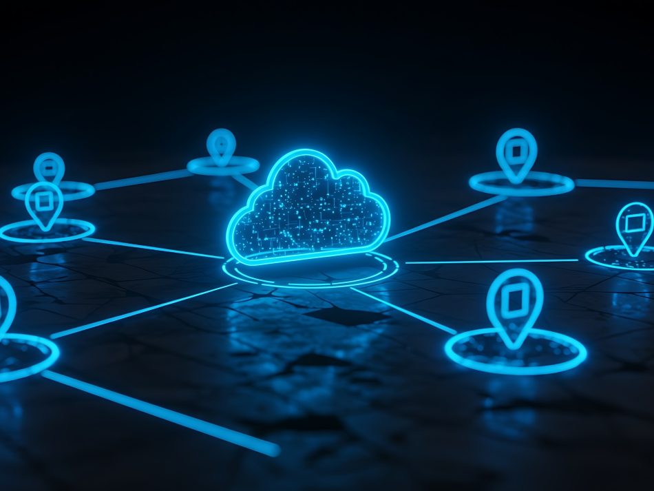 Vernetzte Cloud-Computing-Darstellung mit leuchtenden digitalen Verbindungen