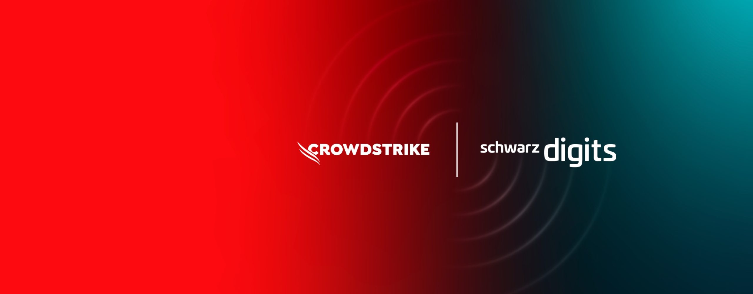 Logos von CrowdStrike und Schwarz Digits auf einem Hintergrund mit Farbverlauf von Rot zu Digits Navy Blue und Digits Space Mint.