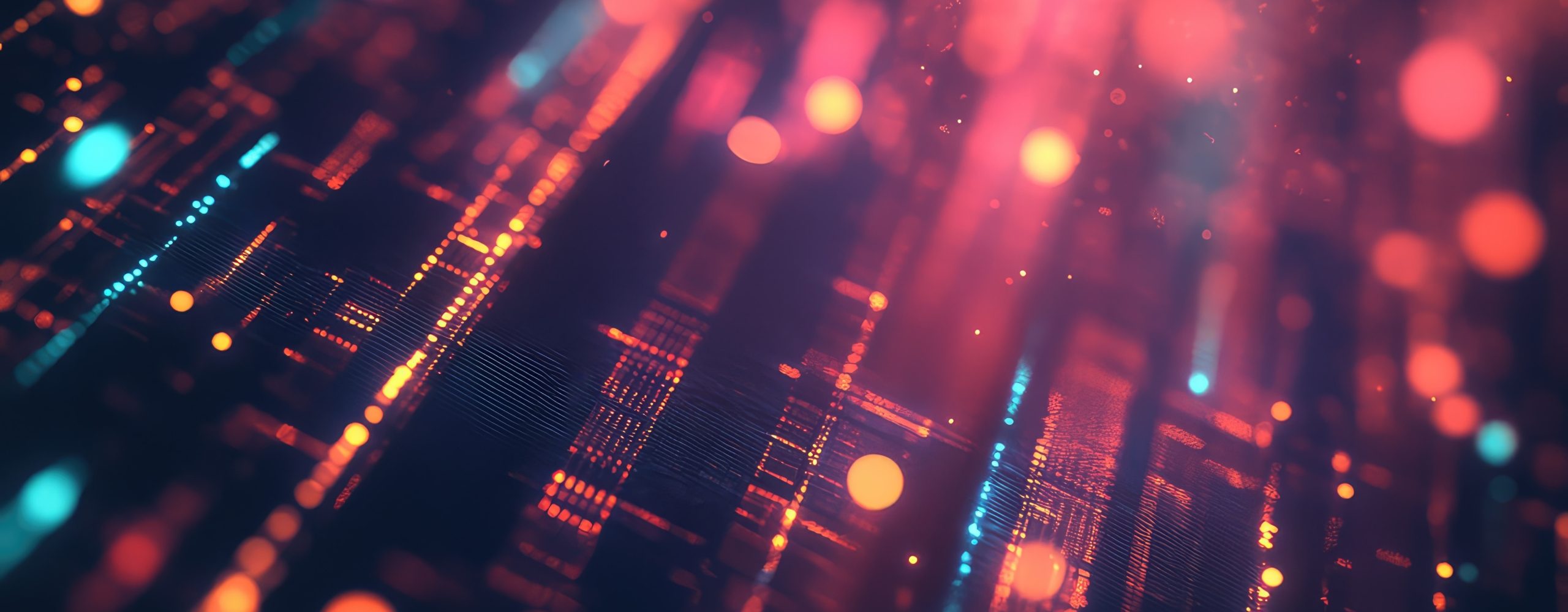 Abstract digital background with illuminated data points and light beams