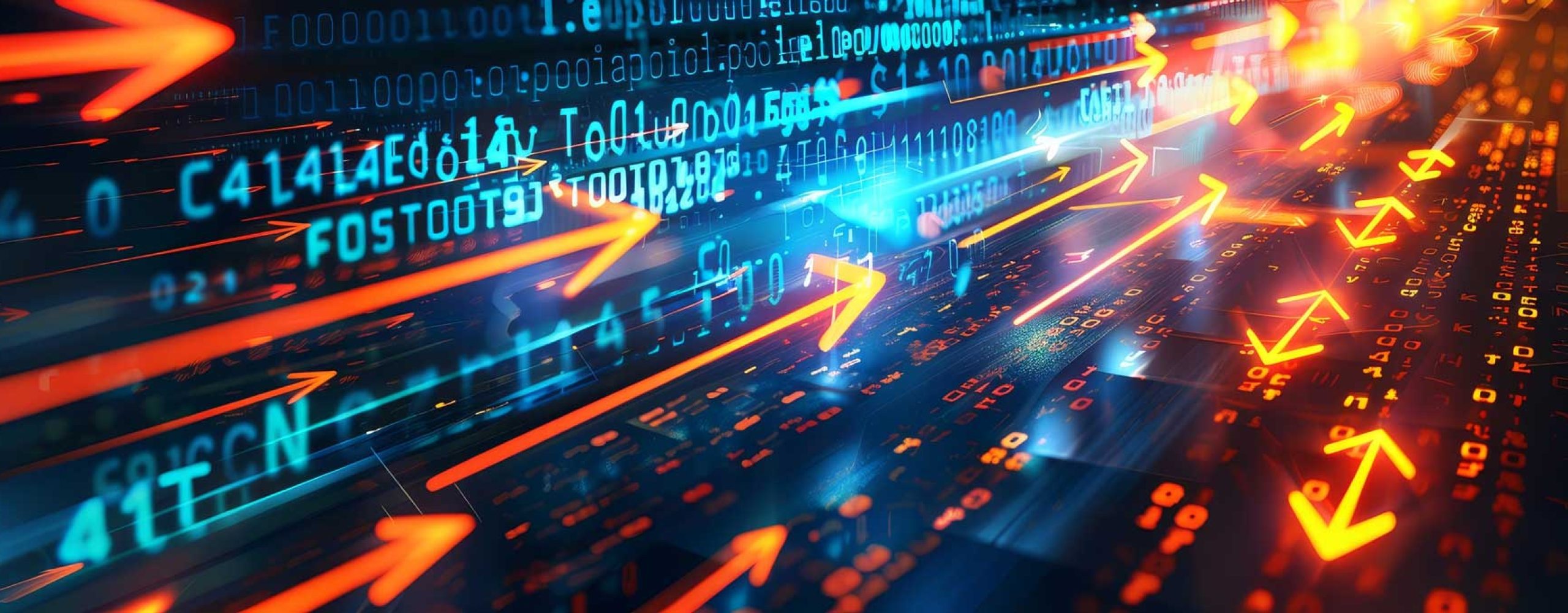 Digitaler Datenstrom und Trendpfeile für technologische Entwicklung