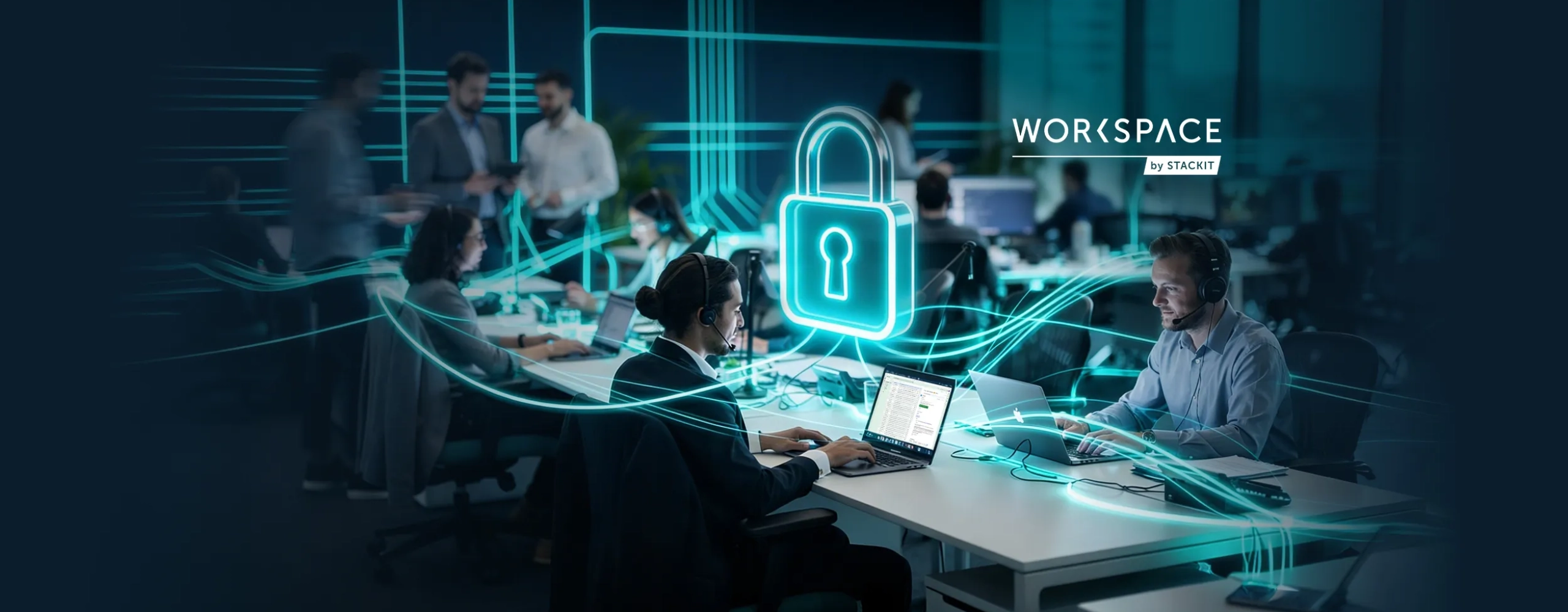 Sicherer digitaler Workspace von STACKIT für Unternehmen. Visualisierung von Datenschutz und Cloud-Desktop-Security