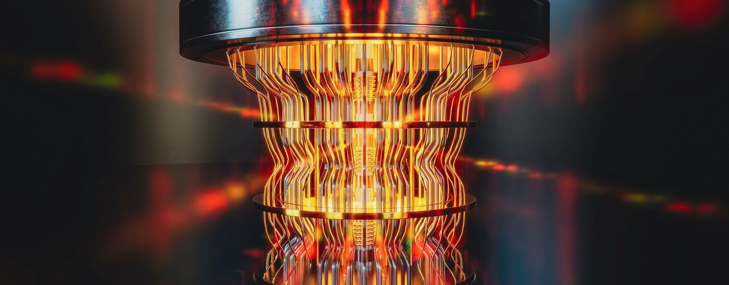 Eine futuristisch leuchtende Quantencomputereinheit