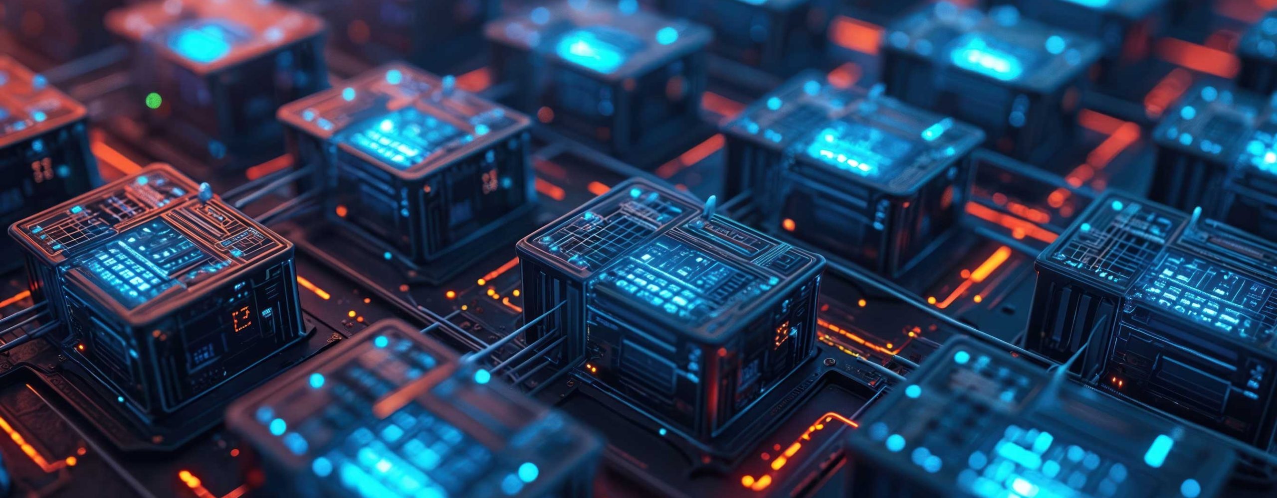 Digitaler Hintergrund mit vernetzten Server-Containern und Virtualisierungstechnologie