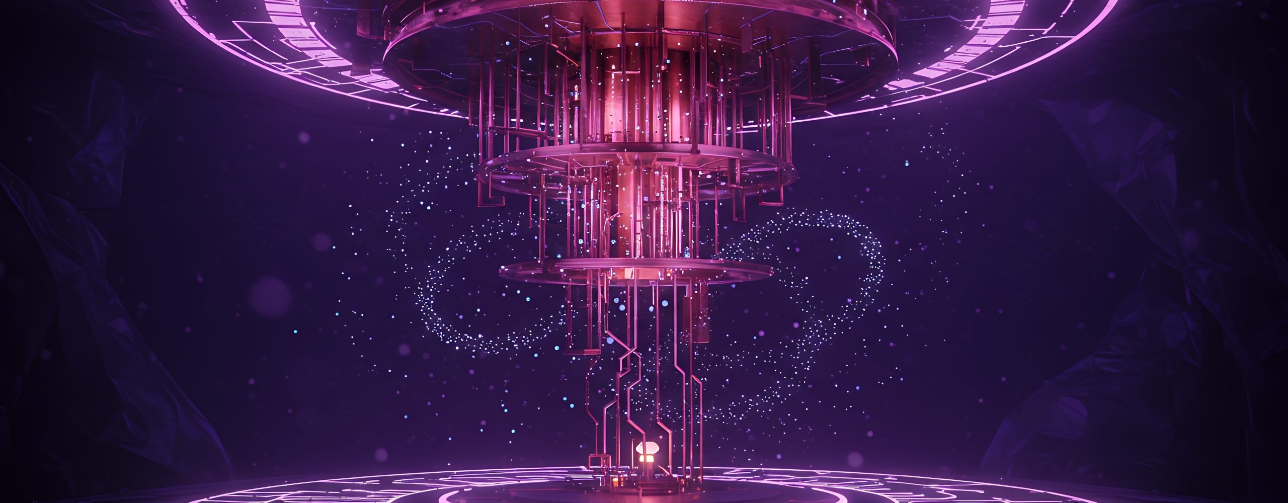 Futuristic Quantum Computer Core with Glowing Purple Lights and Circuitry