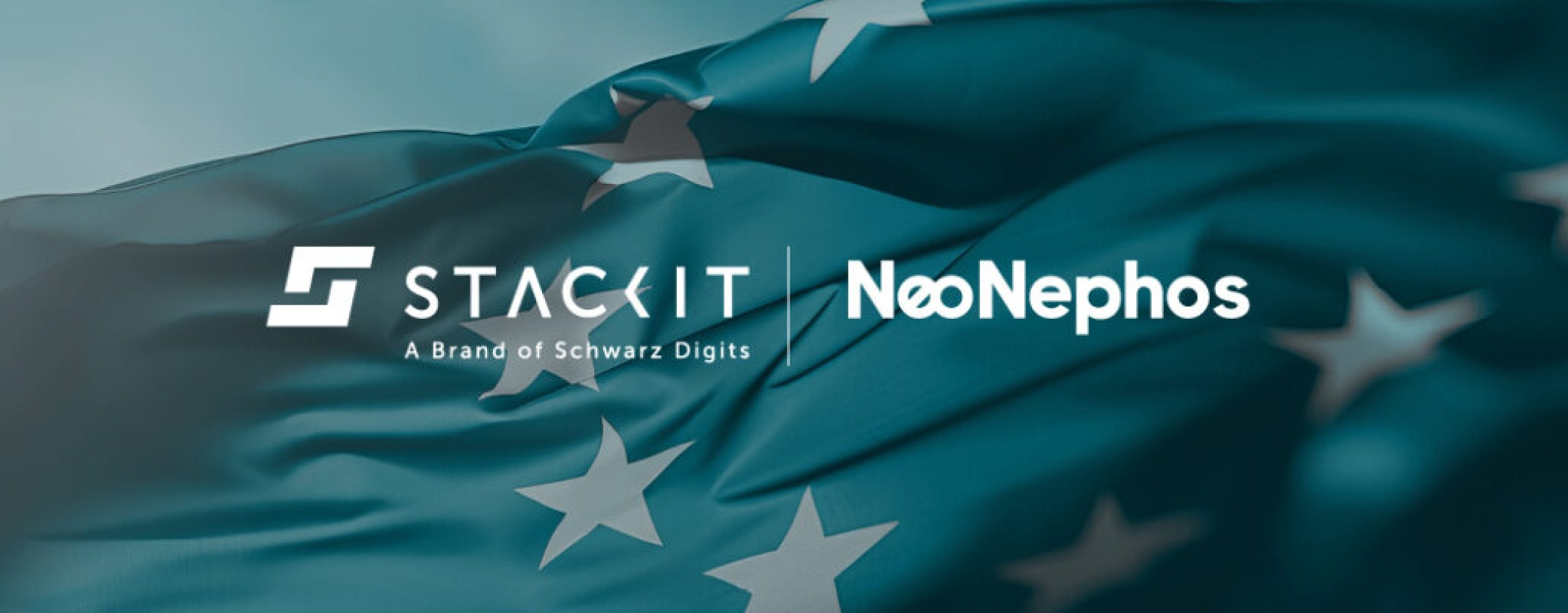 Logos of STACKIT and NeoNephos, in the background the EU flag